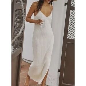 NWT By Anthropologie The Aimee Sz XXS Ivory Slim Ribbed Knit Midi Dress